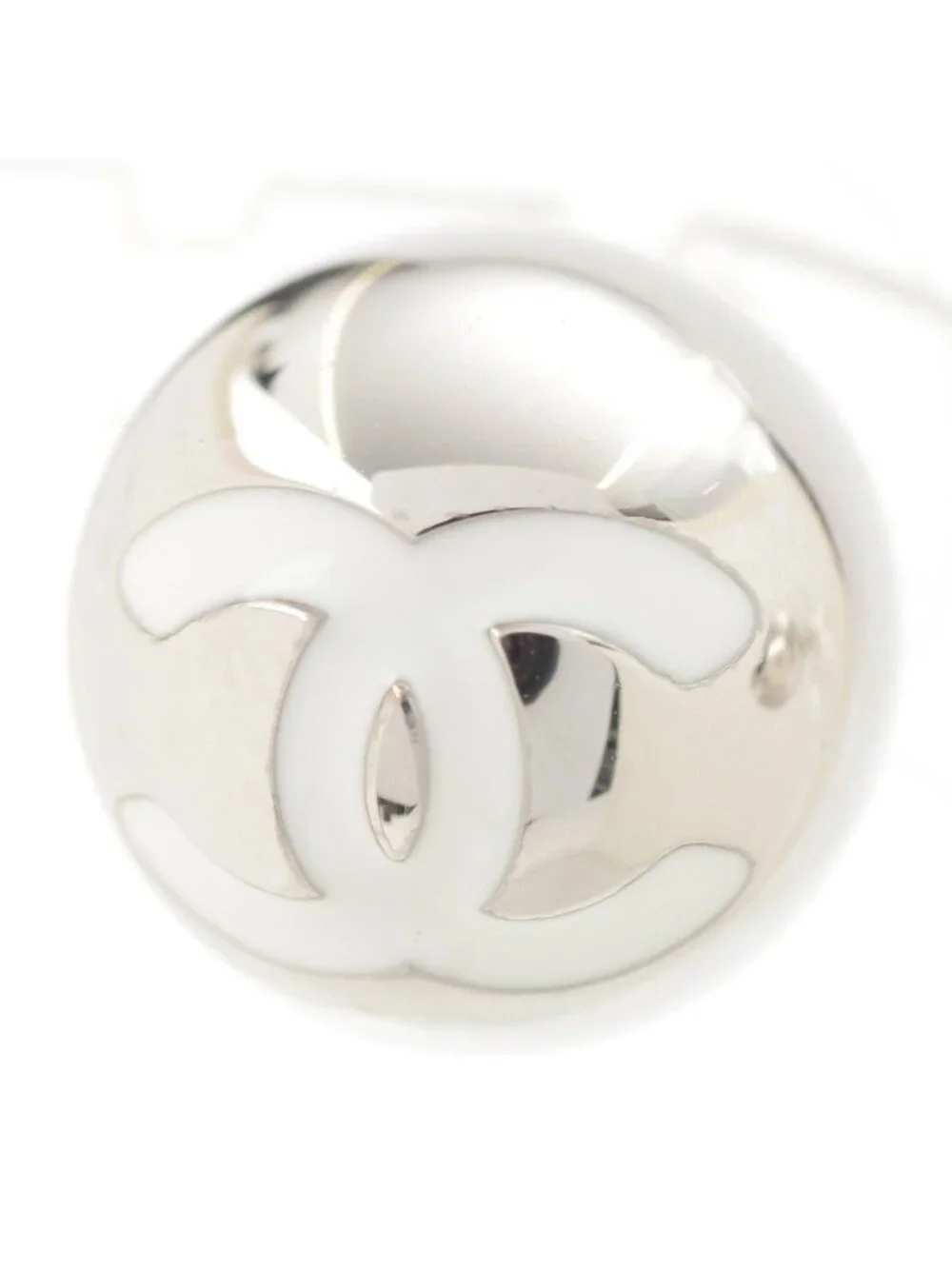 Chanel 25c CC Logo Ball Earrings Silver White